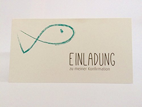 Hochwertige Einladungskarten zur Konfirmation aus Naturpapier 5 Stück Fisch „Einladung zur Konfirmation“ mit Innentext DIN lang C6