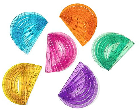 hand2mind Safe-T Protractor for Kids, 180 Protractor, Rainbow Plastic Clear Protractor, Kids Safe, Protractor for Geometry, Protractor Math, Protractor Set, Math Classroom Supplies (24 Pack)