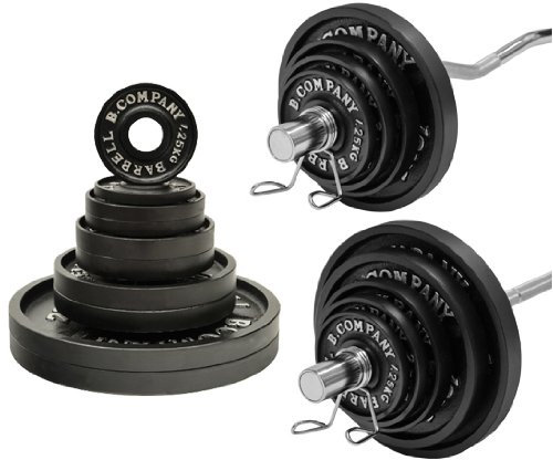Bad Company Hantelset I Olympia Hantelscheiben 50/51 mm aus Gusseisen (2 x 1,25 kg, 2 x 2,5 kg und 2 x 5 kg, 2 x 10 kg, 2 x 15 kg) inkl. SZ-Curl- und Langhantelstange 168 cm I Komplett-Set 88,0 kg