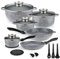 EliteHoff Set di pentole a induzione, 17 pezzi, pentole e padelle con coperchio, pentola in alluminio, antiaderente, per tutti i piani cottura, lavabili in lavastoviglie e senza PFOA (grigio, E-7031)