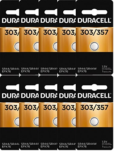 Duracell 357 303 A76 PX76 SR44W/SW LR44 AG13 Lot de 10 Piles à oxyde d'argent