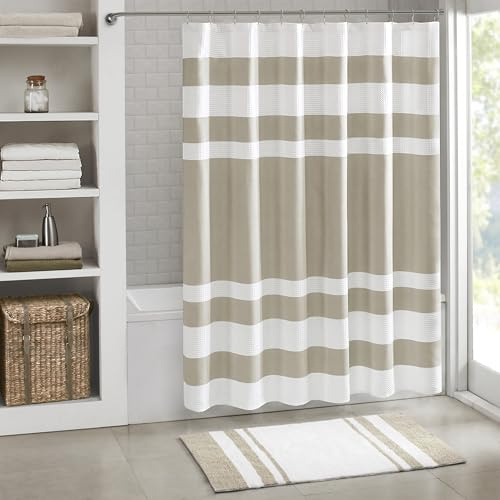 Madison Park Spa Waffle Shower Curtain for Bathroom, 72 x 72, Taupe