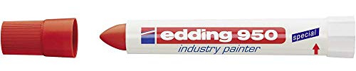 edding 950 Industrimålare – röd – 1 penna – rund spets 10 mm – markör för att skriva på metall, stenar, trä – grova eller våta ytor – permanent, vattentät