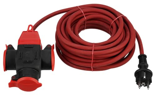 REV Verlängerung 3fach, Verlängerungskabel 10m Aussenbereich, 3680W, rot