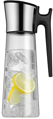 WMF Basic - Jarra de agua de 1,5l de cristal con asa, altura 31cm y sistema Close Up, tapón con cierre de seguridad color negro