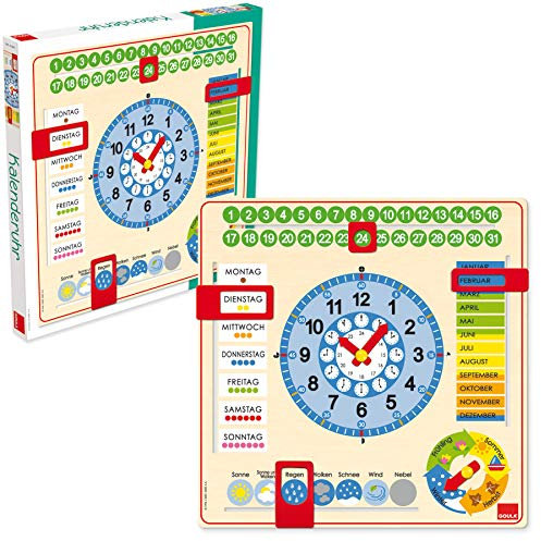 Goula Jumbo Spiele Große Kalenderuhr – Lernspiel für Kinder aus Holz - ab 3 Jahren