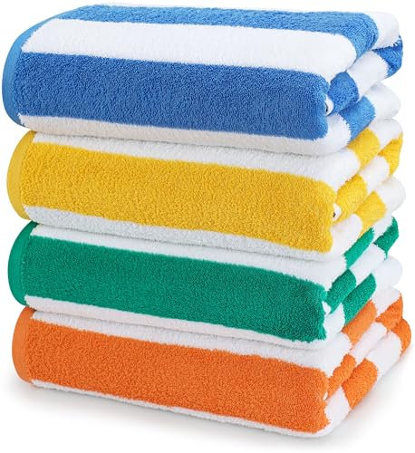 Utopia Towels - Große Strandtücher Cabana-Streifen (76 x 152 cm) - 100% gesponnene Baumwolle, weich und saugfähige Handtücher (4er-Pack, Blau, Gelb, Grün und Orange)