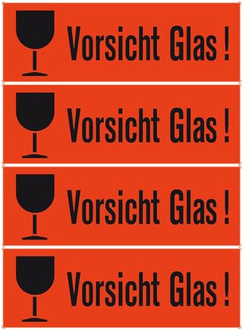 HERMA 6750 Vorsicht Glas Aufkleber, 1000 Stück, 39 x 118 mm, selbstklebend, klein, Warnhinweis Etiketten Versandaufkleber Umzugs-Etiketten für zerbrechliche Warensendungen, neon leuchtrot
