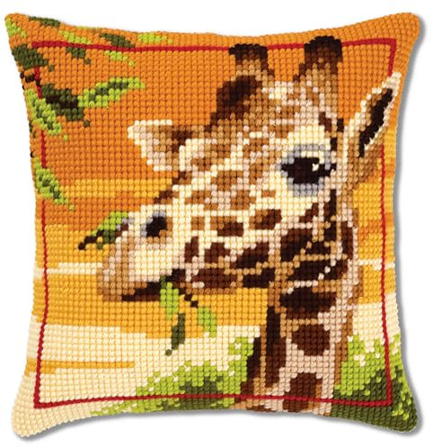 VERVACO Kreuzstich Stickpackungen Kissen Stickerei Set Anfänger Vorgedruckt Giraffe DIY Set Kreativ Set Für Erwachsene Dekoratives Kissen ca. 40 x 40 cm Bastelset Handwerker Haus Dekoration