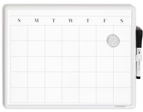 Calendario mensual de borrado en seco magnético U Marcas Contempo Junta, 11 x 14 cm, marco blanco