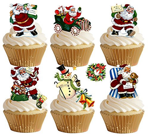 Lot de 29 décorations de gâteaux - Papier gaufré - Thème Père Noël - Qualité supérieure - Comestibles