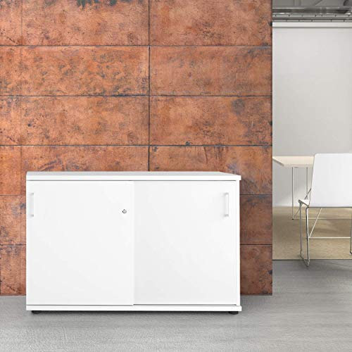 Uni Schiebetürenschrank abschließbar 1,2M Weiß Schrank Büroschrank Aktenschrank