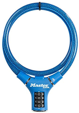 MASTER LOCK Fahrradschloss Kabelschloss [Zahlenschloss] [90 cm Stahlkabel] [Wetterfest] [Blau] 8229EURDPROBLU - Ideal für Fahrräder, Elektrisches Fahrradectric, Skateboards, Kinderwagen, Mähmaschine u