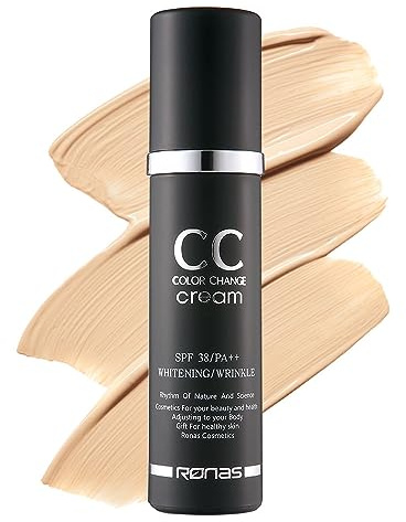 Ronas CC Color Change Cream SPF38 PA+++ UV Protection Sunscreen Foundation Makeup base Korean Aesthetic Cosmetics 1.69 Fl oz