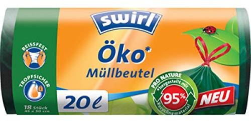 Swirl Öko-Müllbeutel 20l mit Zugband aus Wieder aufbereitetem Recycling-Material, 18 St