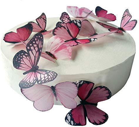 Anglesit 12 X PRE-CUT BEAUTIFUL LARGE PINK BUTTERFLIES EDIBLE RICE/WAFER PAPER PRE CUT CUPCAKE CAKE DESSERT TOPPERS BIRTHDAY PARTY WEDDING BABY SHOWER DECORATIONS (Large)