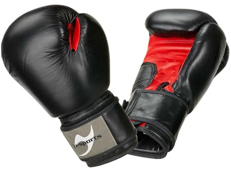 Ju-Sports Boxhandschuhe 8 oz. - Classic, schwarz/rot I Leder Boxhandschuh mit Daumenstabilisation & Klettverschluss I Box Handschuh für Herren & Damen