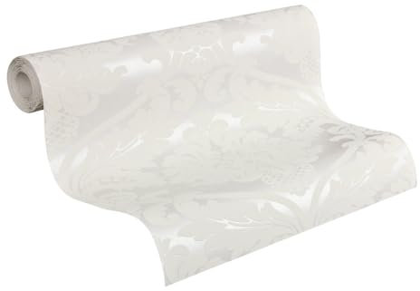 A.S. Création Black & White Vliestapete mit Ornamenten 0,53 x 10,05 m – Weiß, Metallic – elegante Barocktapete Made in Germany – 554338