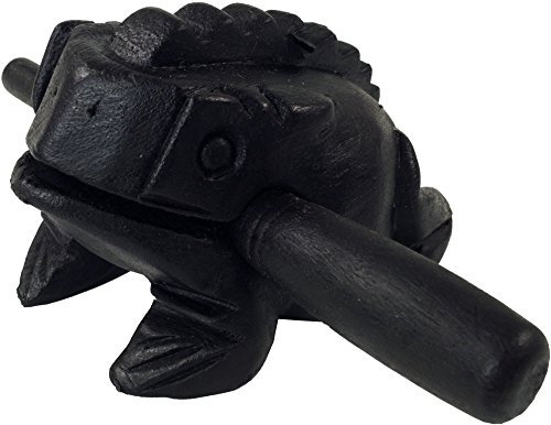 GURU SHOP Klangfrosch, Musik Percussion Rhythmus Klang Instrumente, Holzspiel, Klangtier - Schwarz 10 cm