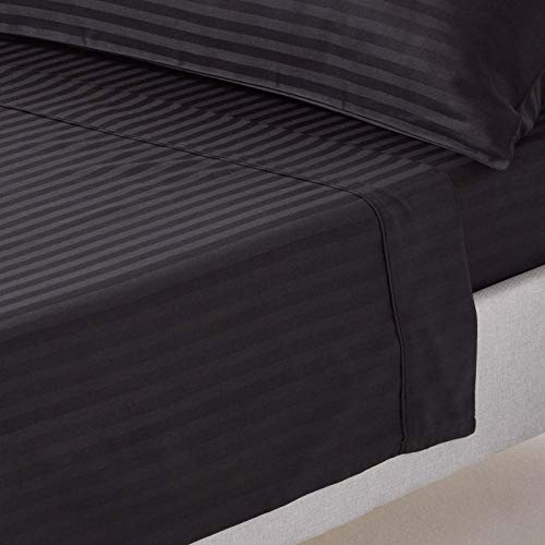 Homescapes Damast Bettlaken ohne Gummizug schwarz 230x255 cm, Baumwoll-Betttuch Satin-Streifen, Haustuch ägyptische Baumwolle