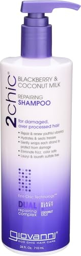 GIOVANNI 2chic Repairing Shampoo, 680 ml, Brombeere & Kokosmilch für trockenes, geschädigtes und gefärbtes Haar, angereichert mit Argan, Sheabutter, Keratin, sulfatfrei, farbecht, ohne Parabene (1 Stück)