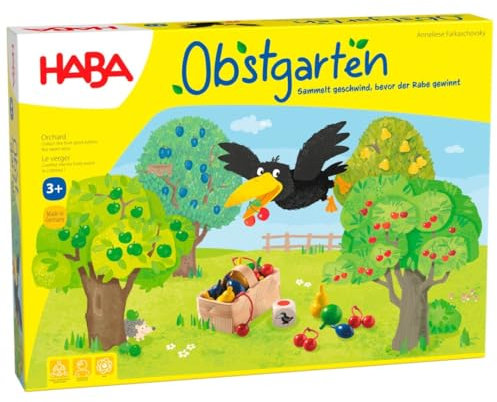 HABA Obstgarten – Großes Brett- und Würfelspiel für die ganze Familie, rund um Farben und Formen, Holzspielzeug-Klassiker für Kinder ab 3 Jahren – 1004170001