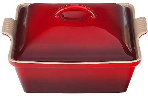 Le Creuset Stoneware Heritage Auflaufform mit Deckel, quadratisch, 2,5 l, Kirschrot