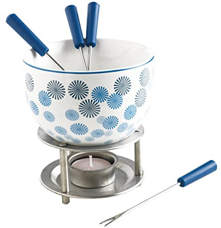 Mastrad F47534 Fondue au Chocolat Pompons Verre/Inox/Céramique/Cire Bleu