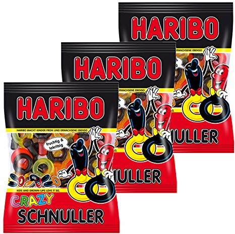 Haribo Crazy Schnuller, 3er Set, Lakritz, Fruchtgummi, Weingummi, Gummibärchen, Im Beutel, 600 g