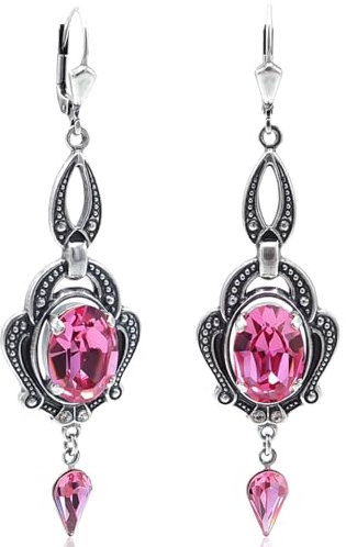 Jugendstil Ohrringe Rosa Silber Kristalle aus Österreich Chandelier Ohrhänger NOBEL SCHMUCK
