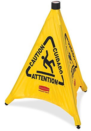 Rubbermaid Commercial Products FG9S0000YEL Cône de Sécurité Parapluie 50 cm avec Mention « Attention » Imprimée et Symbole de Sol Humide, Jaune