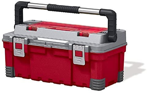 Keter 17181009 Werkzeugbox Master Pro Serie Tool Box 22 Zoll metal latch, Kunststoff, rot/silber