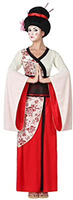 Atosa Disfraz de Geisha Roja para Mujer Adulta – Traje Japonés Tradicional con Mangas Amplias y Diseño Floral – Ideal Halloween, Carnaval y Fiestas Temáticas | Talla XL