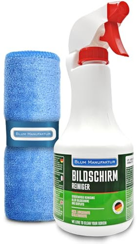 Blum Manufaktur Bildschirmreiniger 1x 500 ml + 30x30 cm Mikrofasertuch Supersoft 365GSM - Screen Cleaner - Display Reiniger