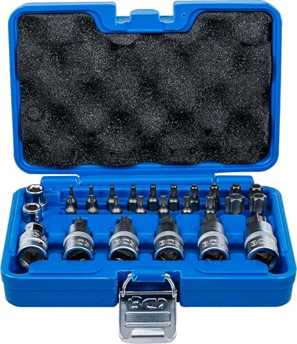 BGS 5101 | Bit- und Bit-Einsatz-Satz | T-Profil (für Torx) | 27-tlg. | Antrieb 12,5 mm (1/2) | Bits mit/ohne Bohrung | 3 Bit-Adapter | Chrom-Vanadium-Stahl