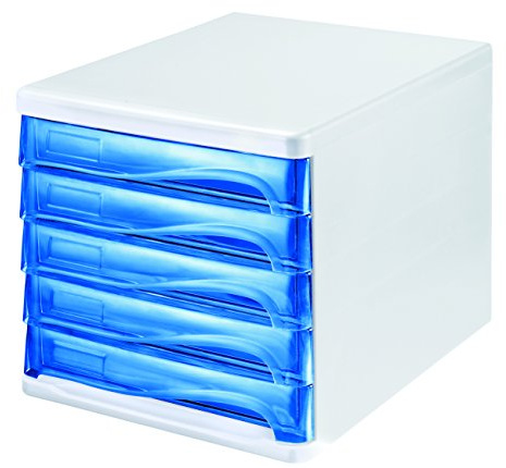 helit H6129430 - Schubladenbox „the wave“, blau transparent | Schreibtisch Organizer mit Schubladen zur Dokumentenablage