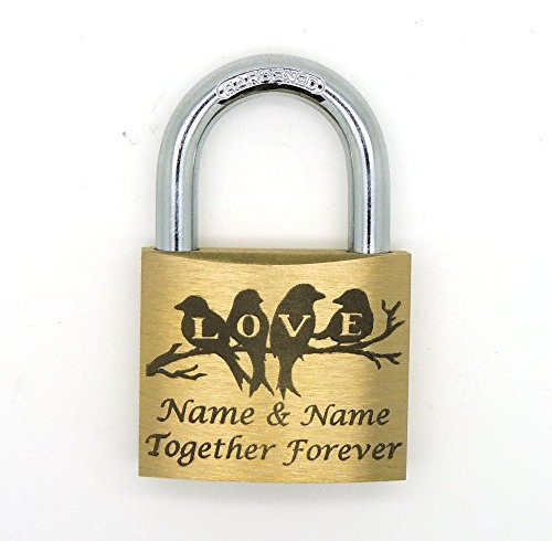40mm, Personalised Engraved Padlock,15 Styles, Gift Box, Bold Contrasting Text (Lovebirds)