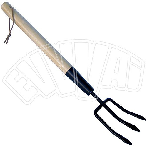 FORCA 3 DENTI CON MANICO LEGNO - 50 X 10 CM - UTENSILE PER GIARDINO VASO FIORI