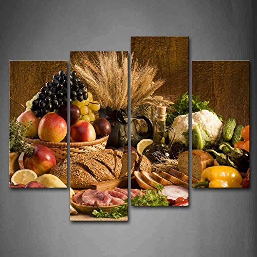 First Wall Art Moderne 4 Paneele Leinwand Frische Früchte auf dem Tisch Küche Wandkunst Gemälde Das Bild auf Leinwand Essen Bilder Bunt