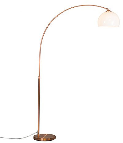 Qazqa - Modern Arc Floor Lamp I Arc Floor Light Copper with White Shade - Arc Basic- - Modern - Suitable for LED E27 | 1 Light - Steel Arc lamp - Suitable for Living Room I