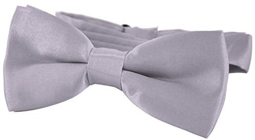 DonDon Edle Kinder Fliege gebunden und längenverstellbar 9 x 4,5 cm grau glänzend in Seiden Look