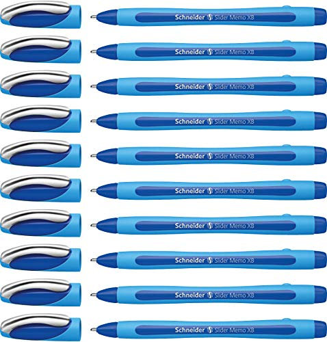 Schneider 150203 Slider Memo XB Kugelschreiber (mit Kappe, Strichstärke: XB) 10er Pack, blau