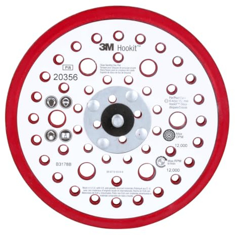 Cubitron 3M Hookit Clean Sanding Low Profile Disc Pad, 52 Holes - For Orbital and Random Orbital Sanders - Hook and Loop Attachment - 6 x 3/8 x 5/16-24 - 20356, Red