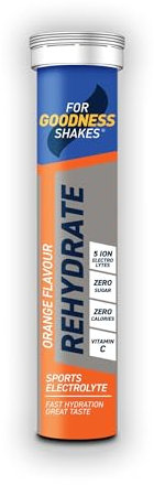 For Goodness Shakes Orange Rehydration Electrolyte Tablets, Fast Hydration, Replenishment & Recovery, 5 ION Electrolyte Drink, Zero Calorie, Sugar-Free, Fat-Free, Added Vitamin C, 20 Tablets