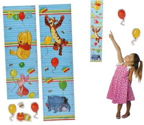 alles-meine.de GmbH 3-D Meßlatte Winnie The Pooh - Wandtattoo selbstklebend mit 4 Sticker - wasserfest - Messlatte Bär Kinderzimmer Wandsticker Aufkleber Pop-Up