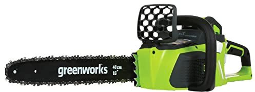 Greenworks Motosierra de batería GD40CS40 (Li-Ion 40V 11 m/s velocidad cadena 40cm longitud de espada 180ml volumen del depósito de aceite potente motor brushless sin batería y cargador)