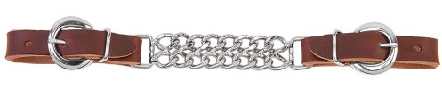 Weaver Equine Leather Curb Strap, 5/8” Buttered Harness Leather Strap with 4 1/4 Double Flat Link Chain, Smooth Nickel Plated Horse Training Equipment, Sunset