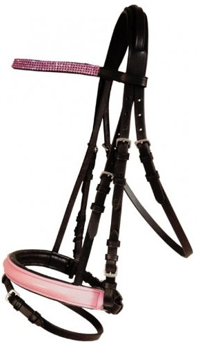 Trensenzaum Viviana 4 reihiges Strassstirnband mit rosa Steinen Full