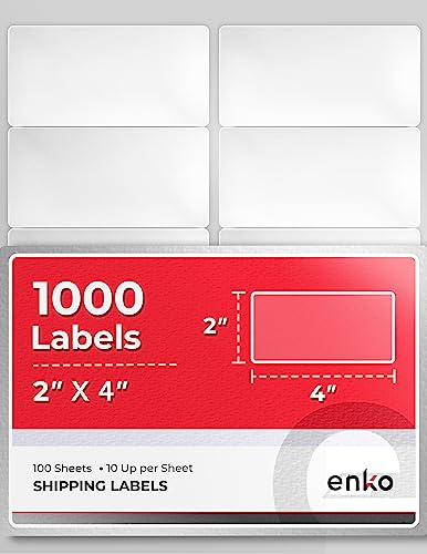 enKo - 2 x 4 Inch Label - White Blank - 10 Up Address Mailing Labels for Laser Inkjet Printer (110 Sheets, 1100 Labels)