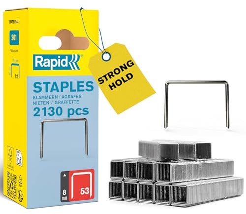 Rapid High-Performance Staples for Textiles, Finewire No. 53, Leg Length 8mm, Staple Gun Staples, Galvanised steel, 2130 Pieces (5000742)